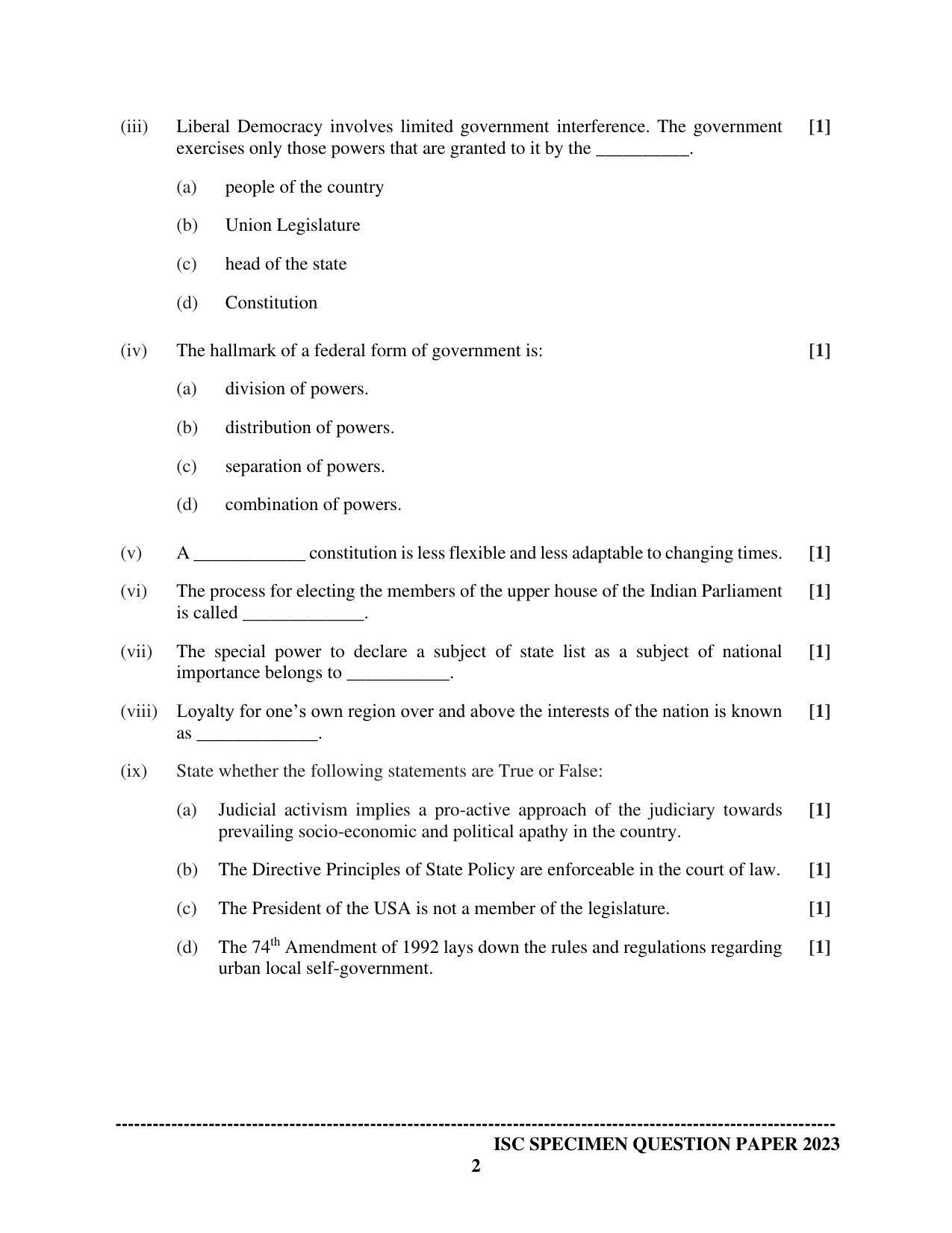 ISC Class 12  Political Science Sample Paper 2023 - Page 2