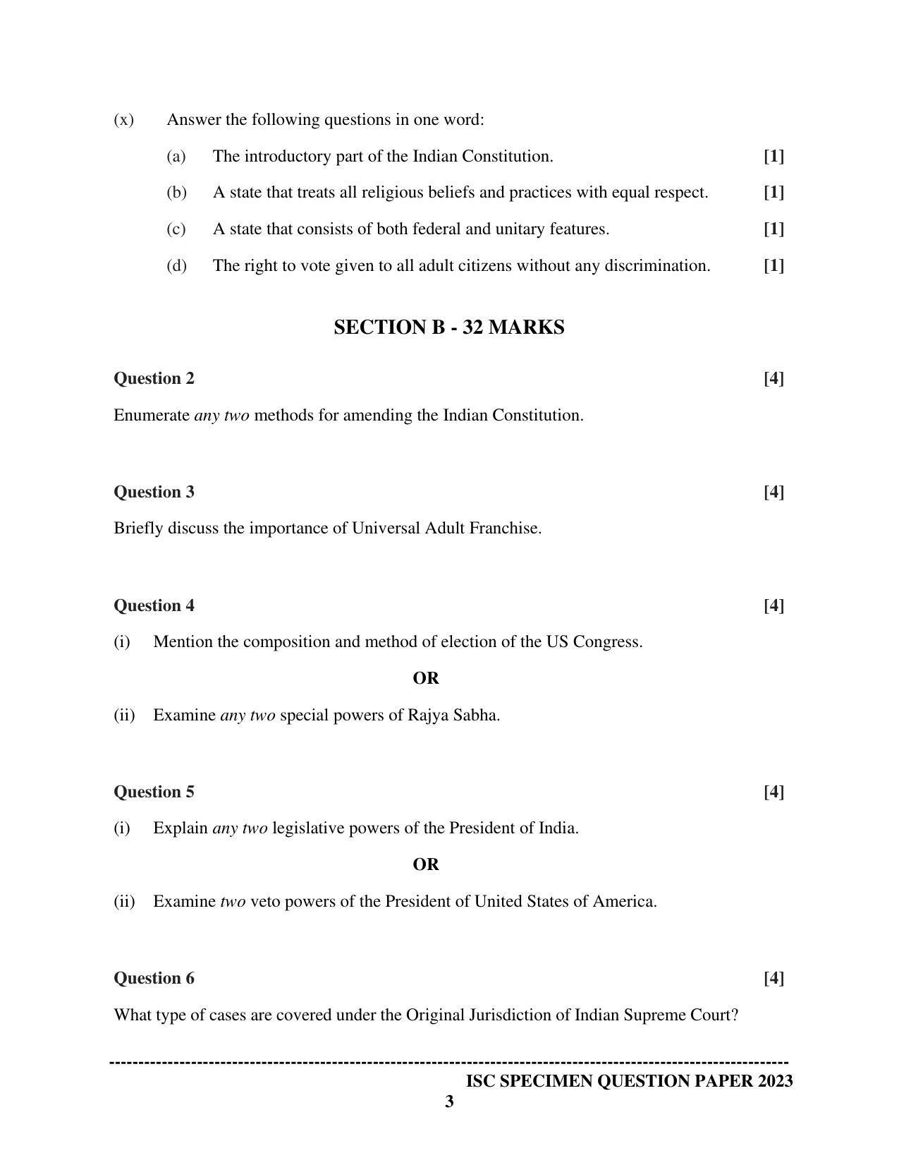 ISC Class 12  Political Science Sample Paper 2023 - Page 3