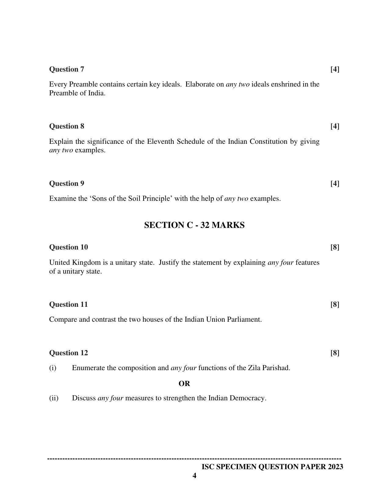ISC Class 12  Political Science Sample Paper 2023 - Page 4