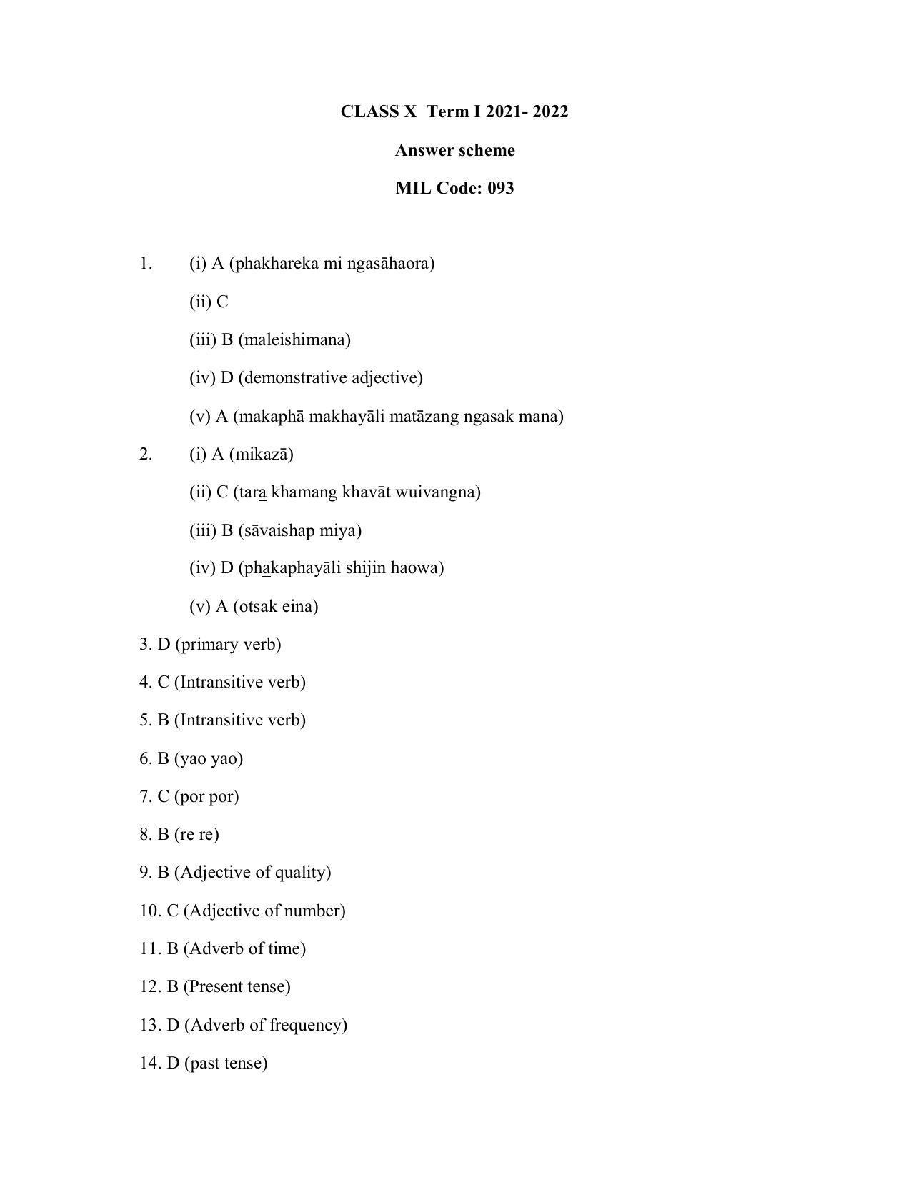 CBSE Class 10 Tangkhul Marking Scheme and Solutions 2021-22 - Page 1