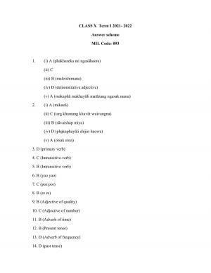 CBSE Class 10 Tangkhul Marking Scheme and Solutions 2021-22