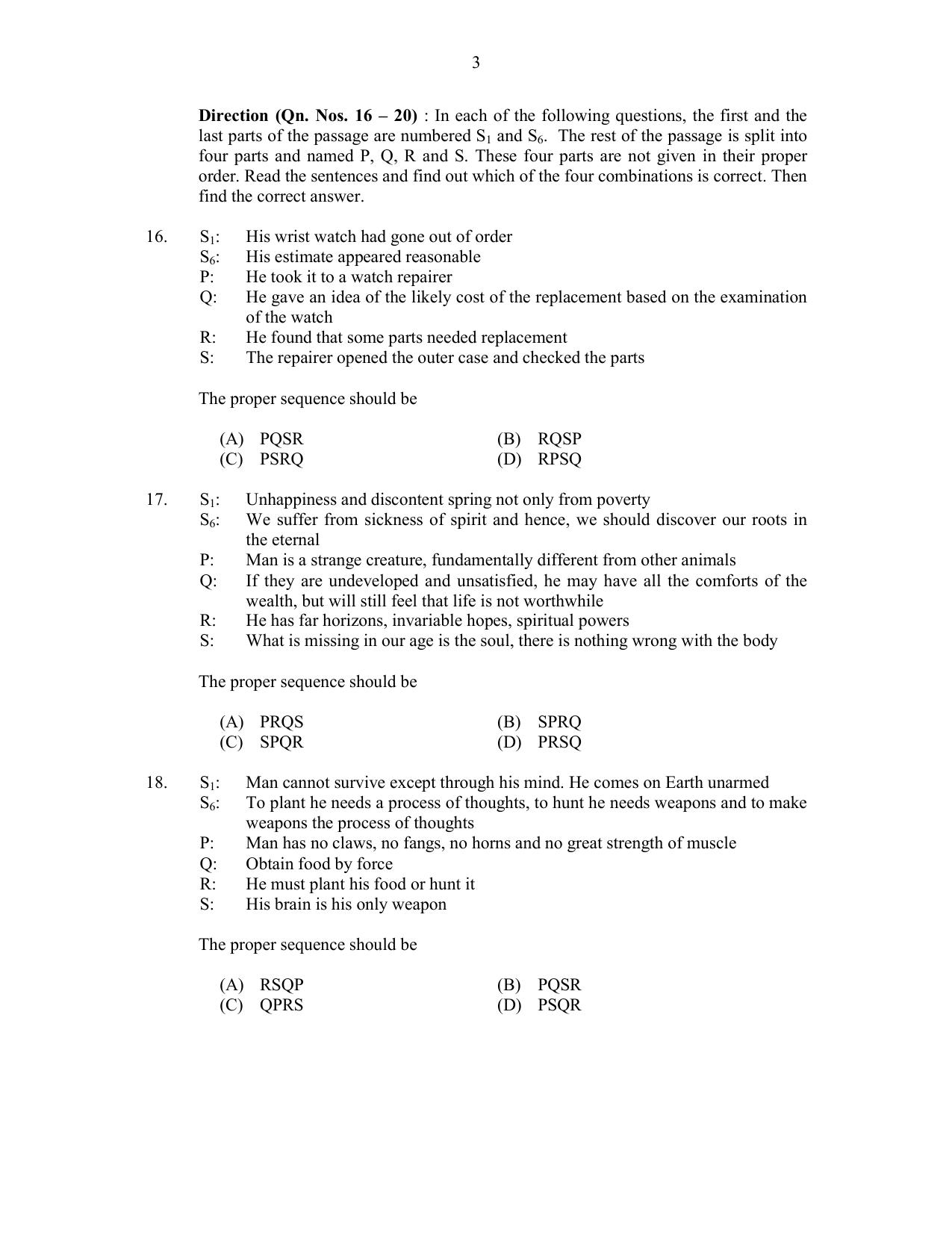 CUSAT CAT 2017 MIP Ph.D Question Paper - Page 3