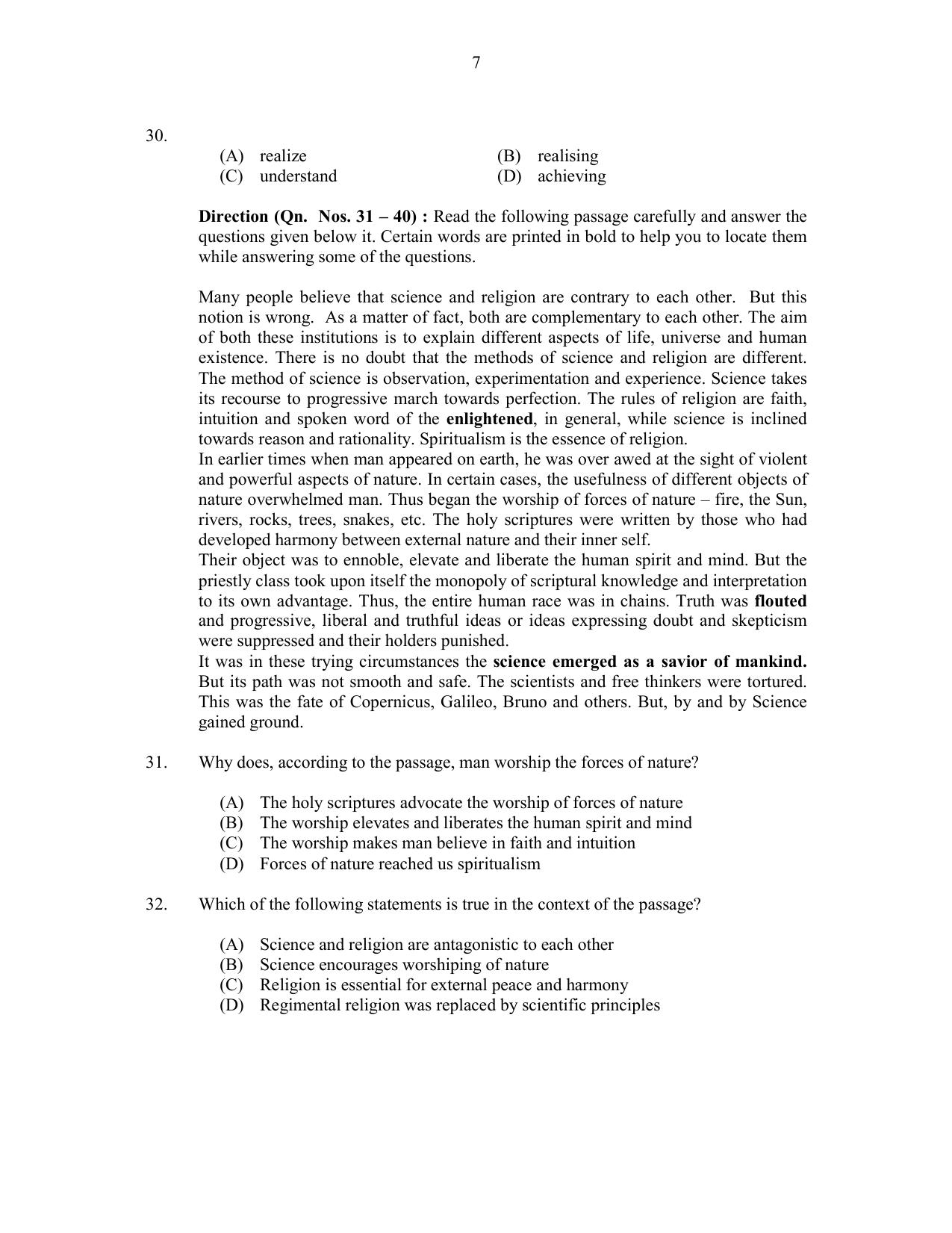 CUSAT CAT 2017 MIP Ph.D Question Paper - Page 7