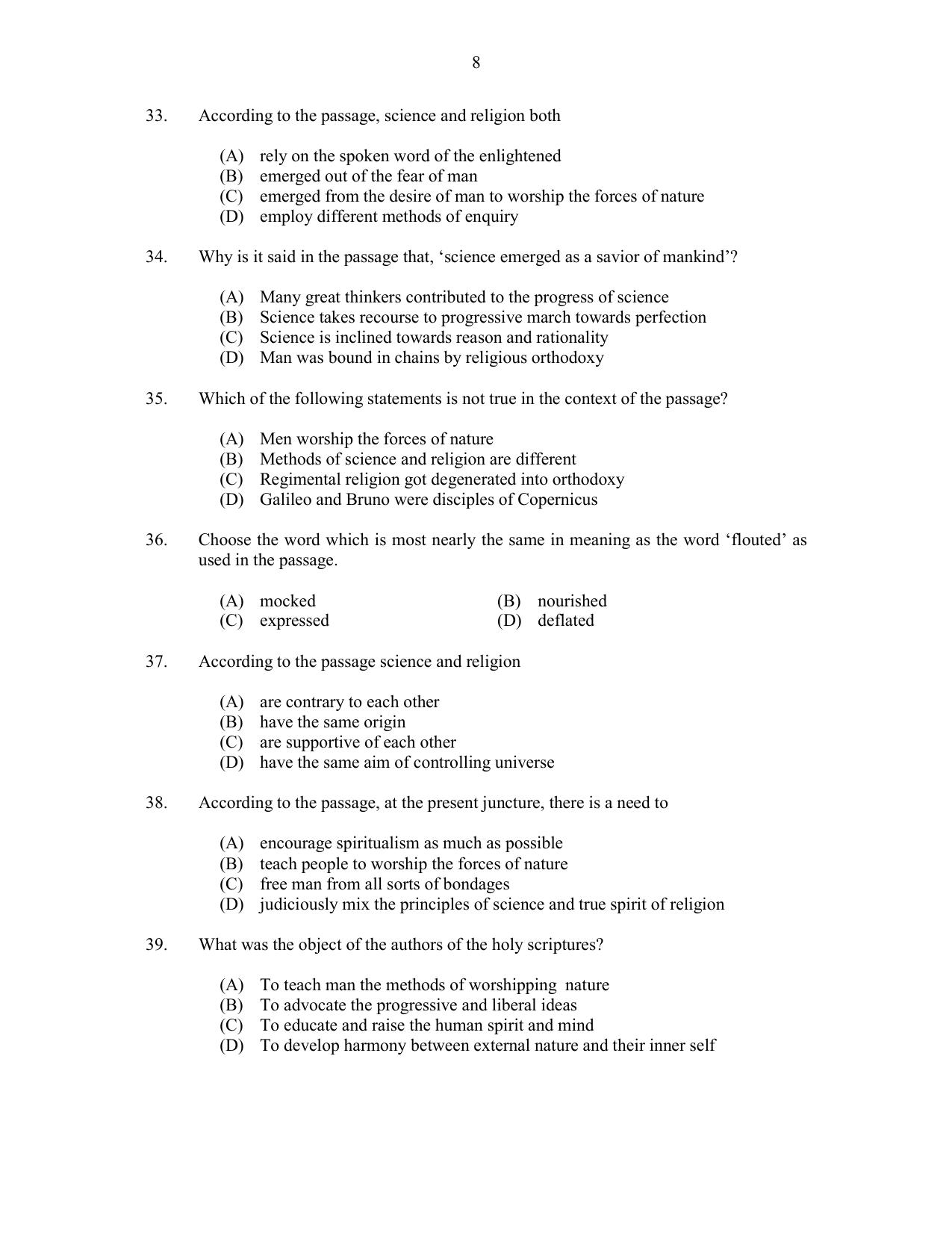 CUSAT CAT 2017 MIP Ph.D Question Paper - Page 8