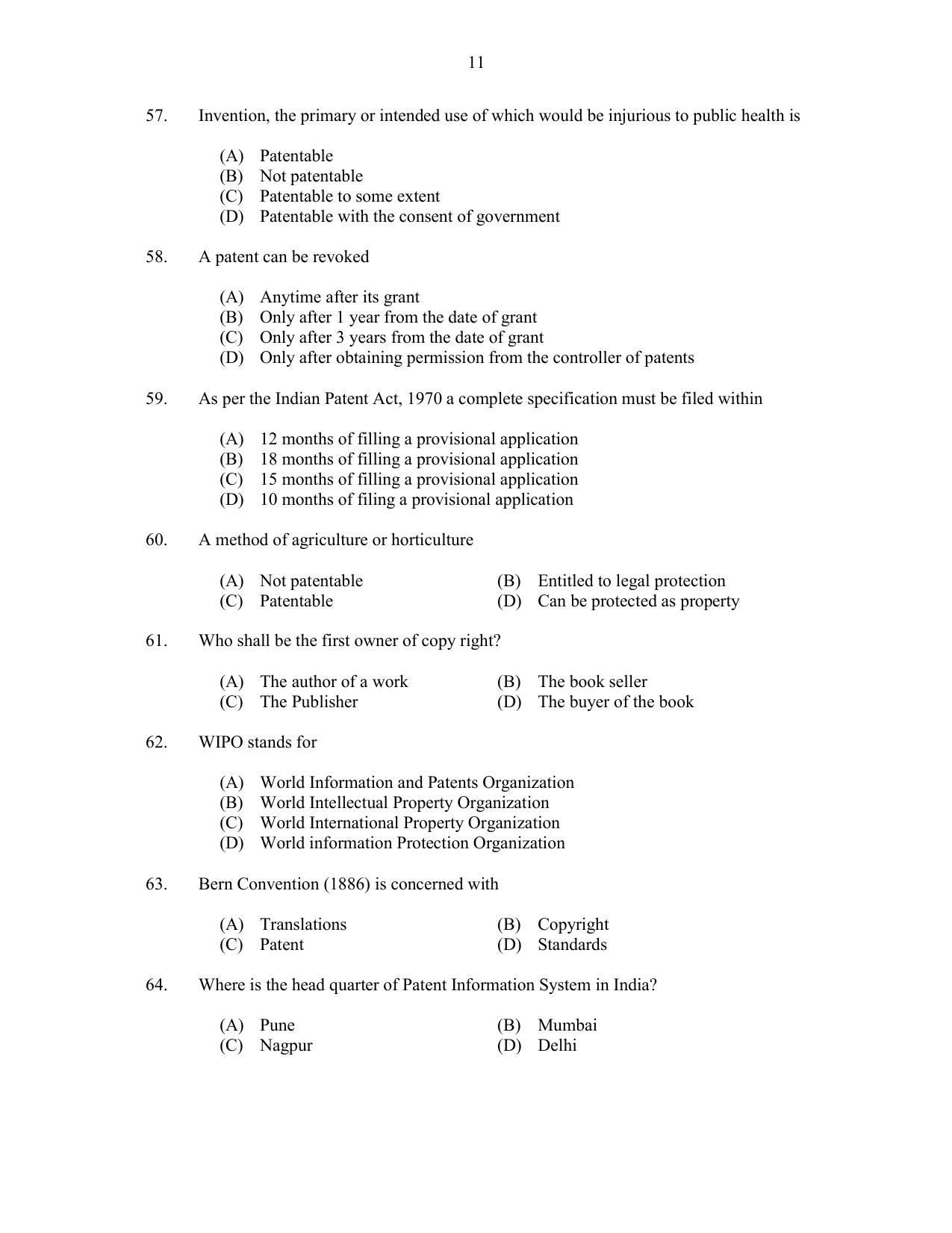 CUSAT CAT 2017 MIP Ph.D Question Paper - Page 11