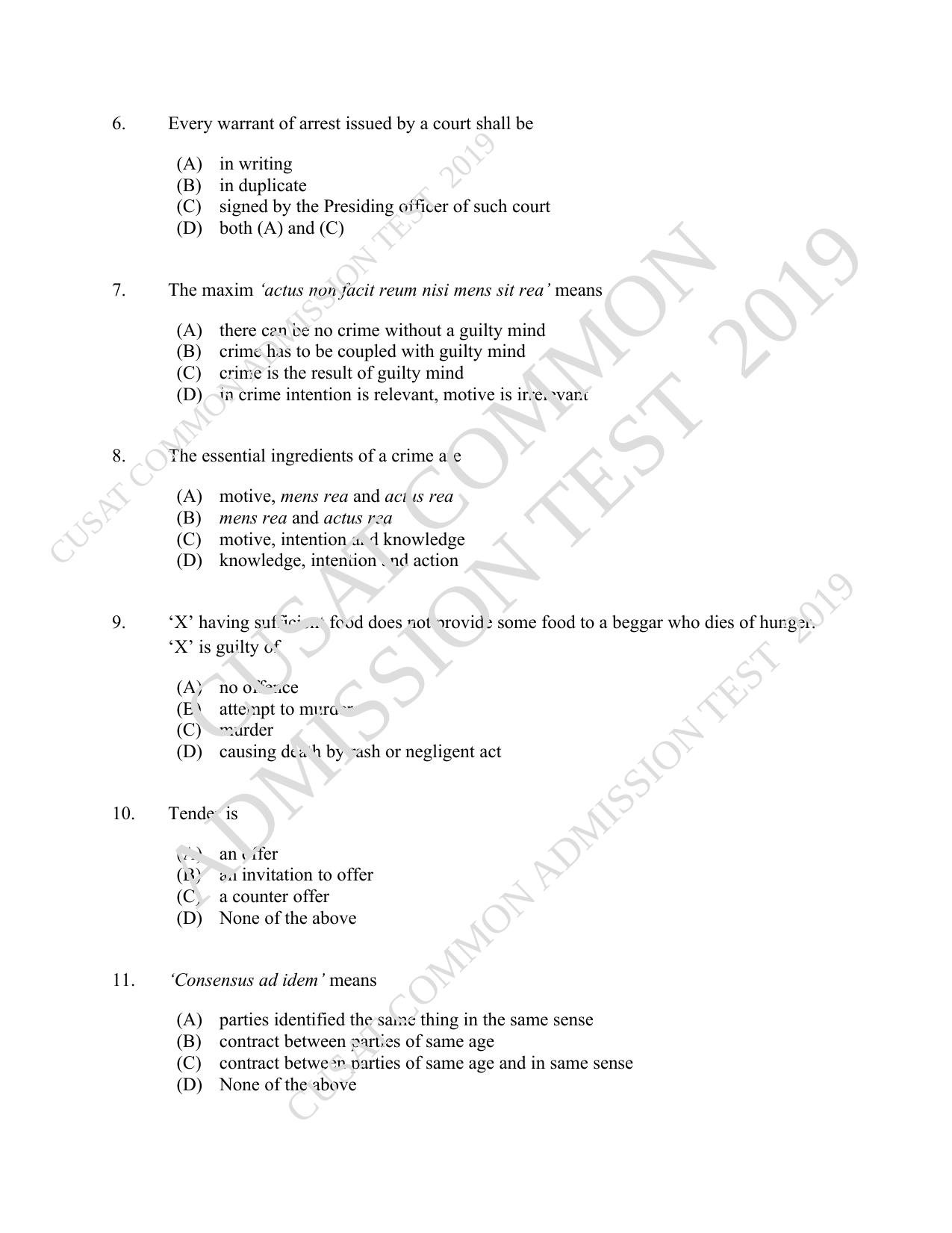 CUSAT CAT 2019 3 Year LLB Question Paper With Answer Key - Page 2