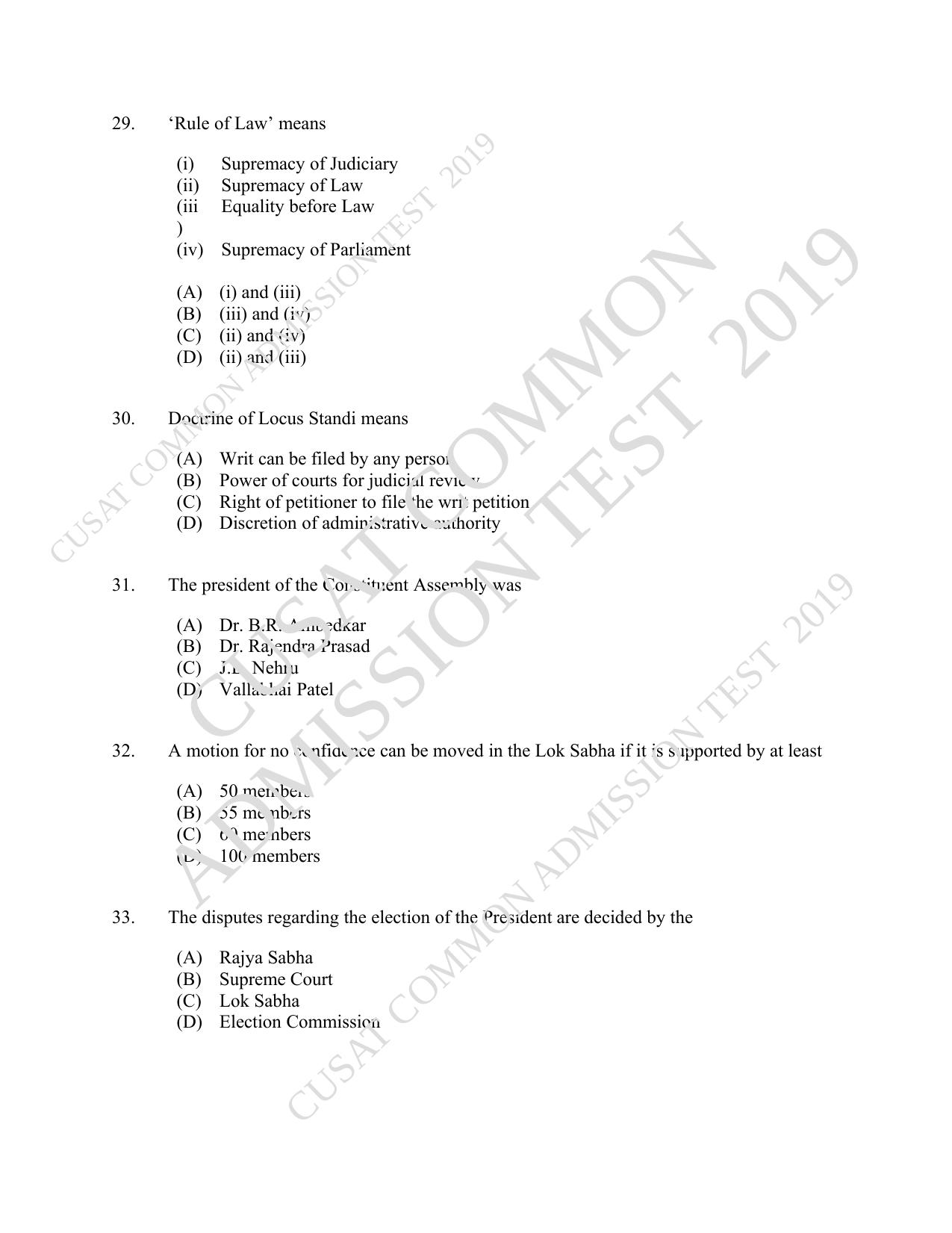CUSAT CAT 2019 3 Year LLB Question Paper With Answer Key - Page 6