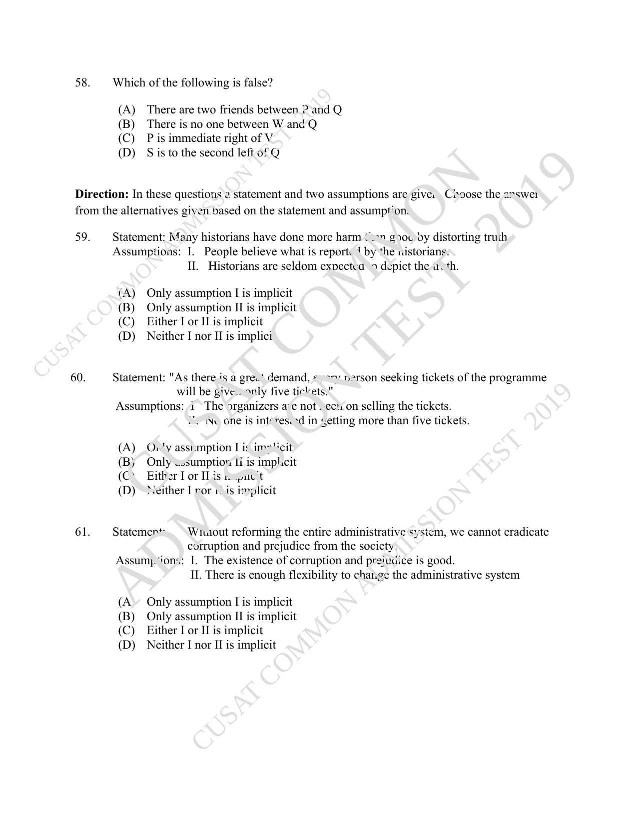 CUSAT CAT 2019 3 Year LLB Question Paper With Answer Key - Page 12