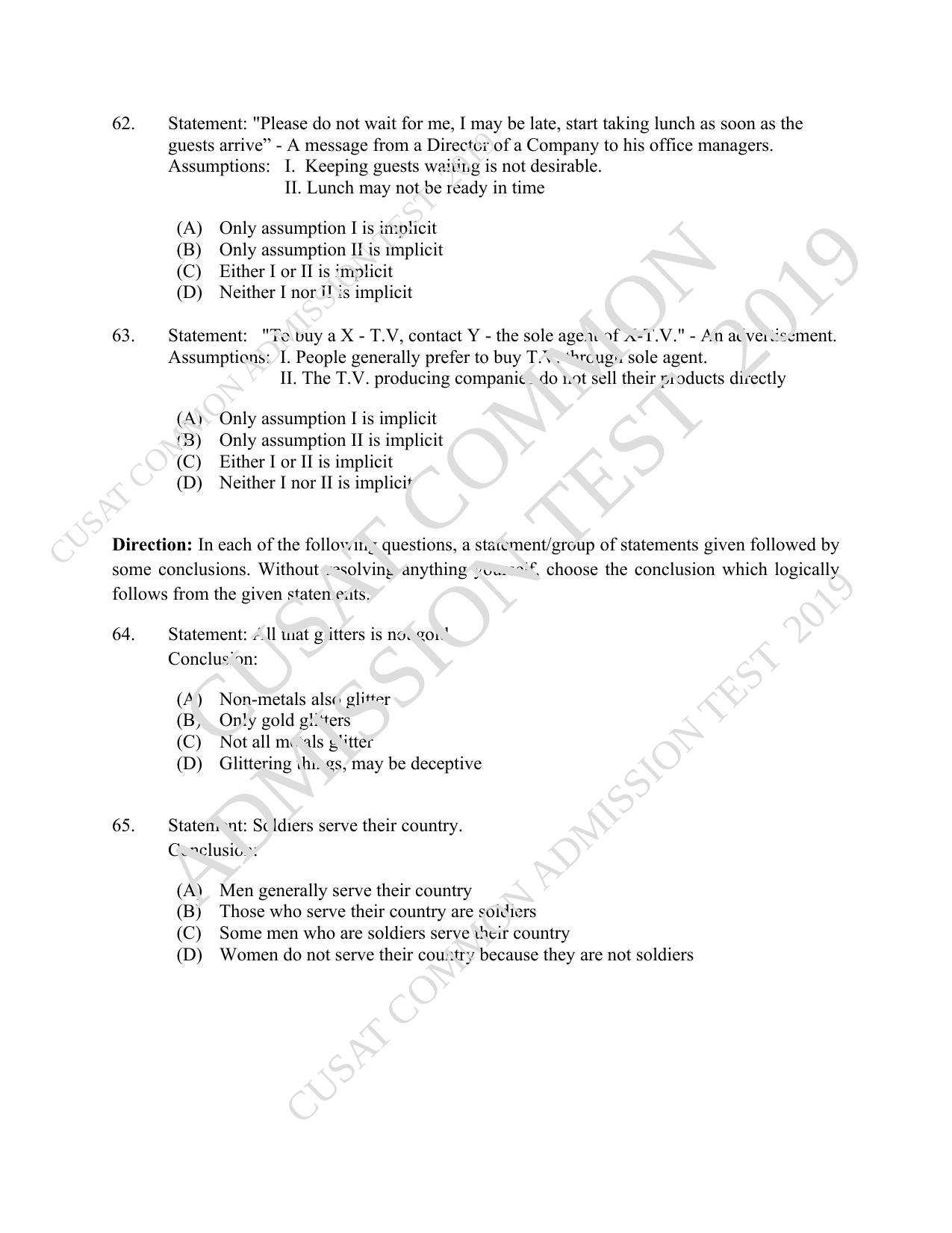 CUSAT CAT 2019 3 Year LLB Question Paper With Answer Key - Page 13