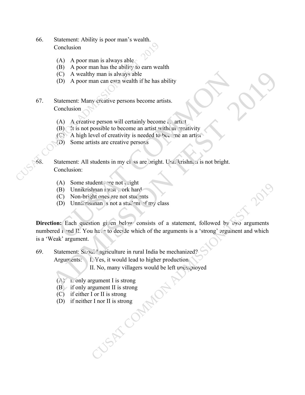 CUSAT CAT 2019 3 Year LLB Question Paper With Answer Key - Page 14