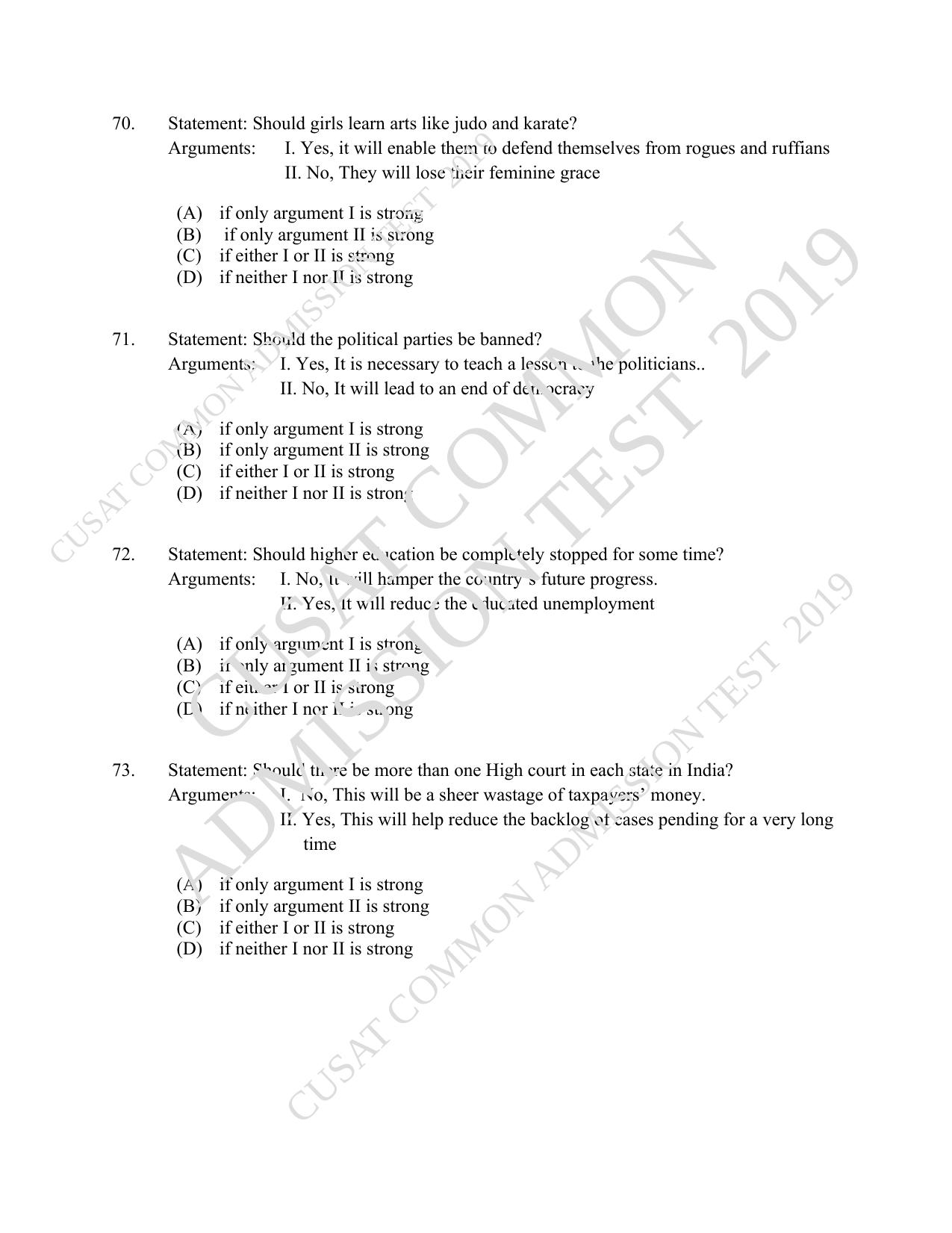 CUSAT CAT 2019 3 Year LLB Question Paper With Answer Key - Page 15