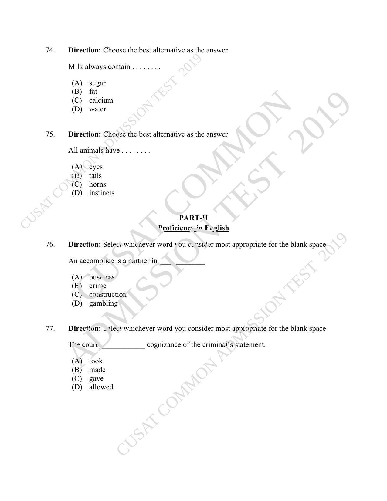 CUSAT CAT 2019 3 Year LLB Question Paper With Answer Key - Page 16