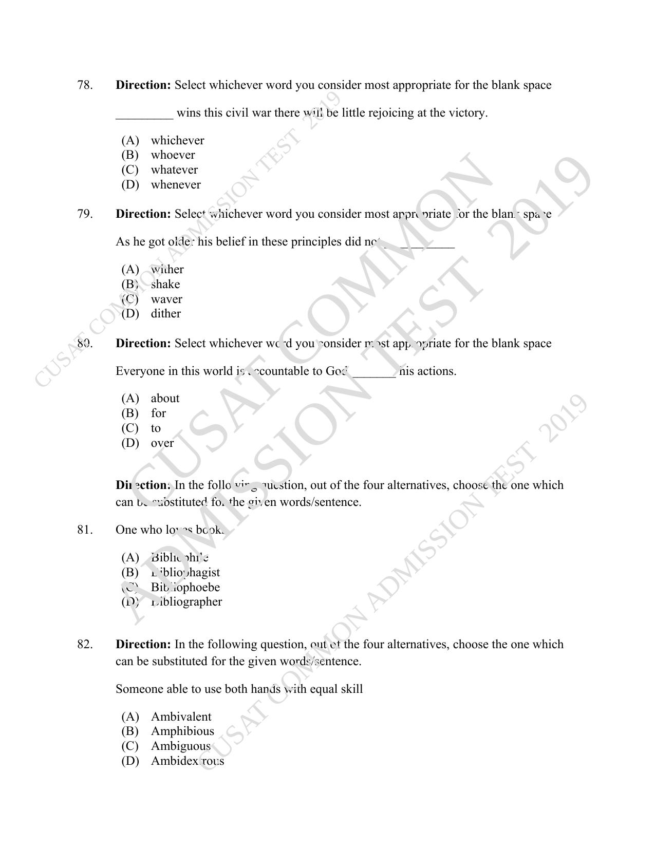 CUSAT CAT 2019 3 Year LLB Question Paper With Answer Key - Page 17