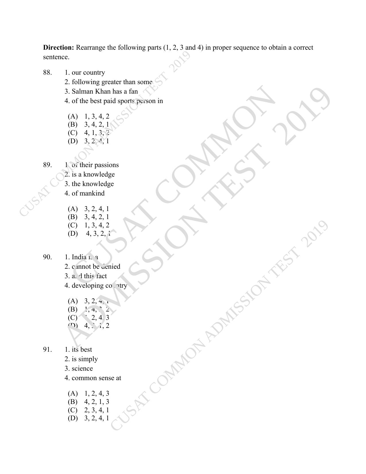 CUSAT CAT 2019 3 Year LLB Question Paper With Answer Key - Page 20