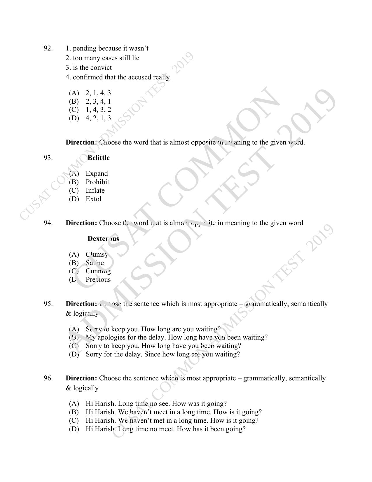CUSAT CAT 2019 3 Year LLB Question Paper With Answer Key - Page 21