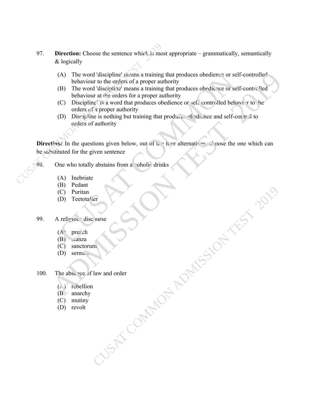 CUSAT CAT 2019 3 Year LLB Question Paper With Answer Key - Page 22