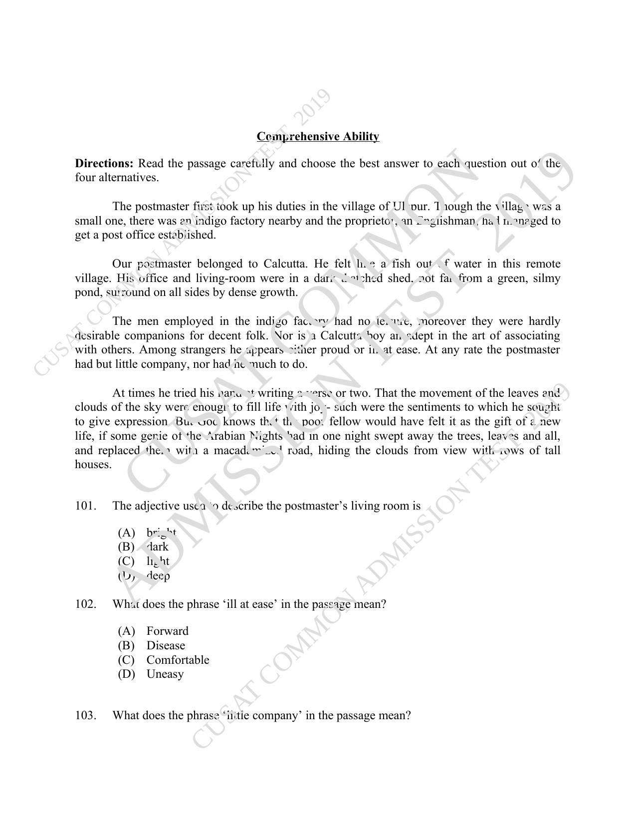 CUSAT CAT 2019 3 Year LLB Question Paper With Answer Key - Page 23