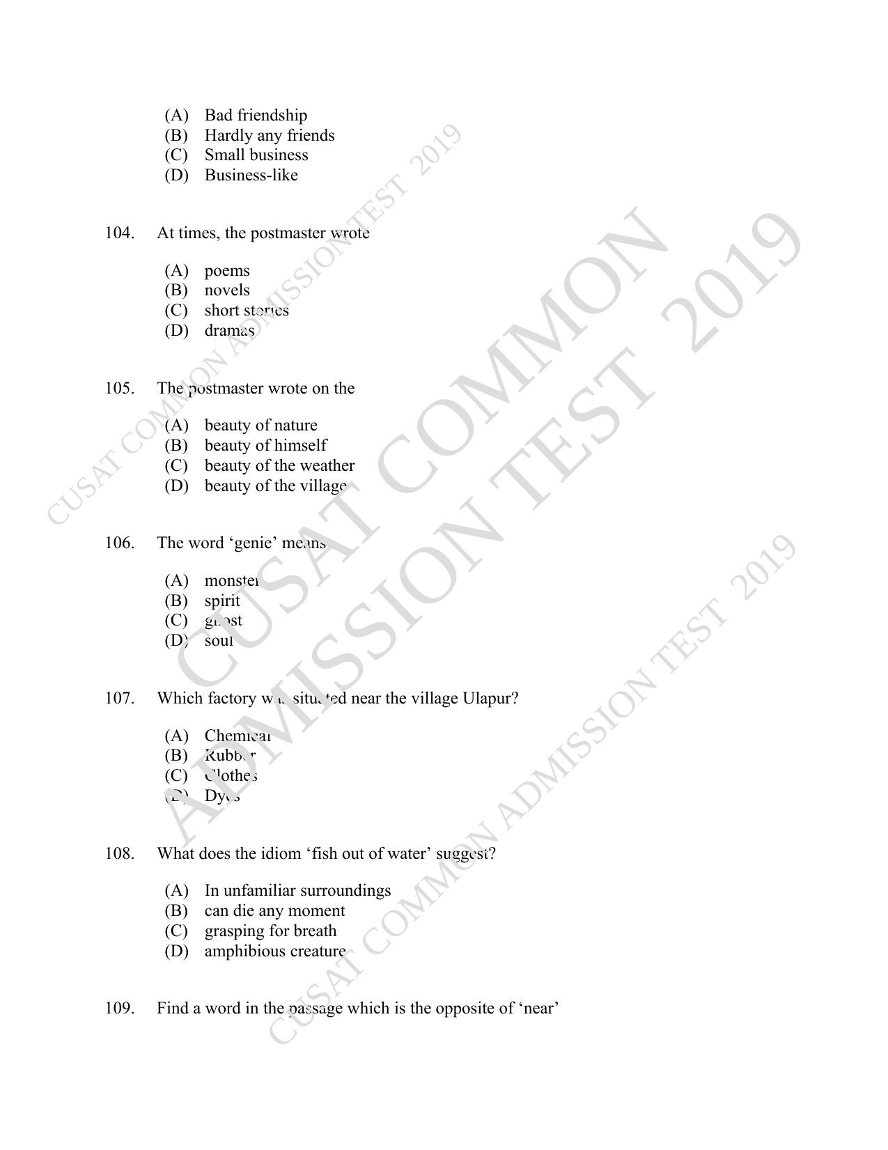 CUSAT CAT 2019 3 Year LLB Question Paper With Answer Key - Page 24