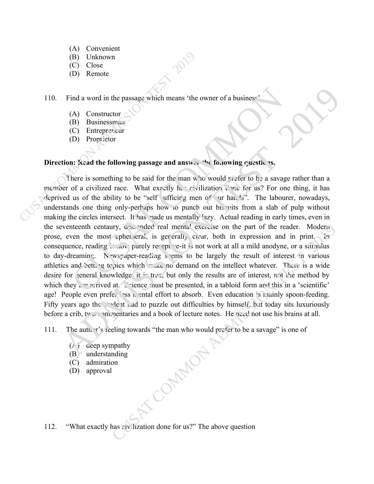 CUSAT CAT 2019 3 Year LLB Question Paper With Answer Key - Page 25