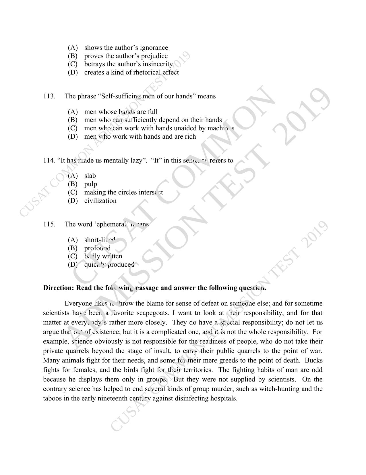 CUSAT CAT 2019 3 Year LLB Question Paper With Answer Key - Page 26