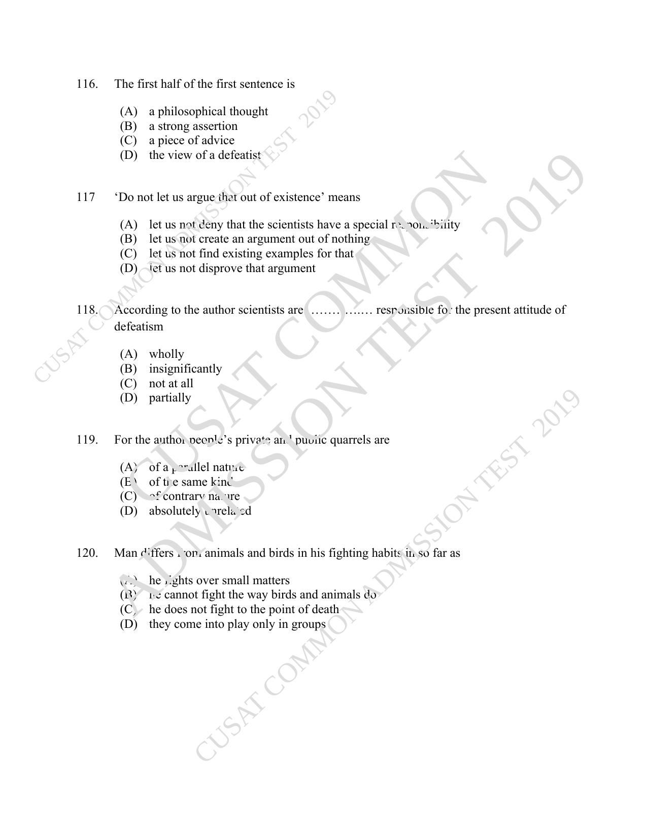 CUSAT CAT 2019 3 Year LLB Question Paper With Answer Key - Page 27