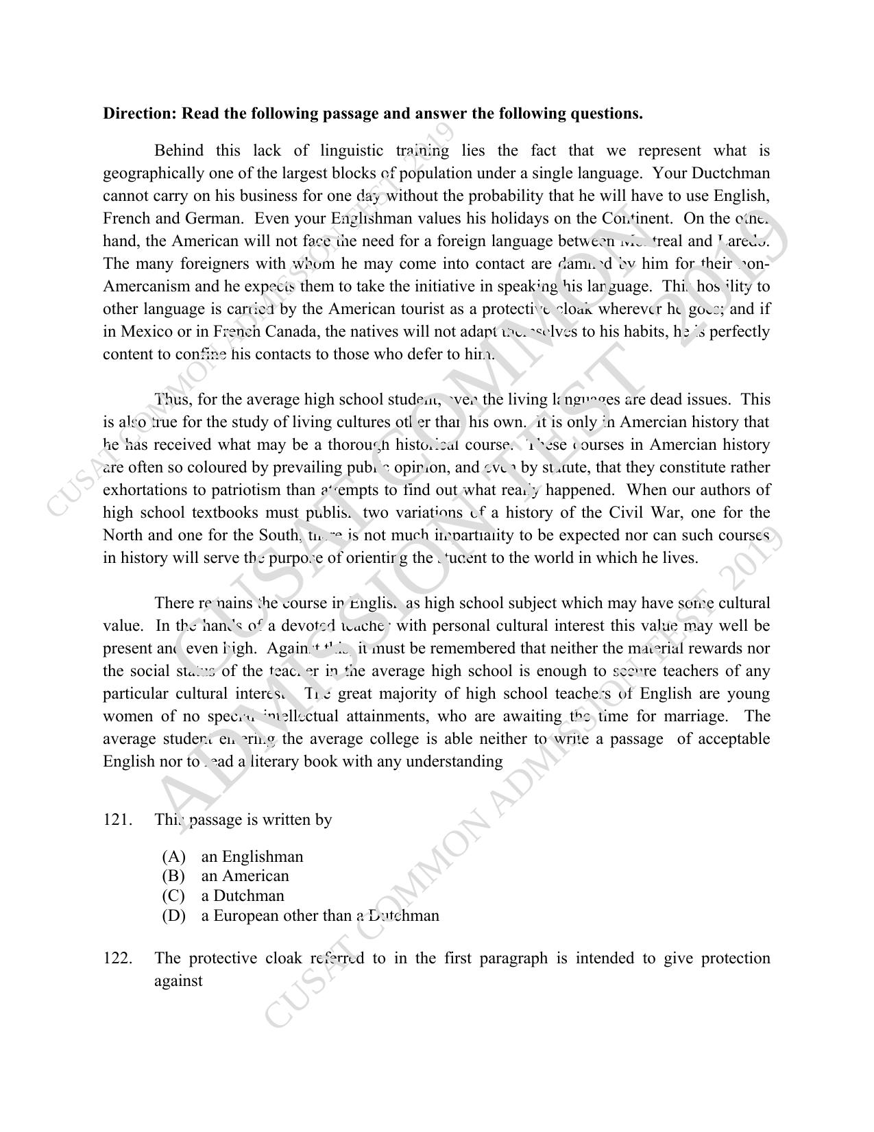 CUSAT CAT 2019 3 Year LLB Question Paper With Answer Key - Page 28