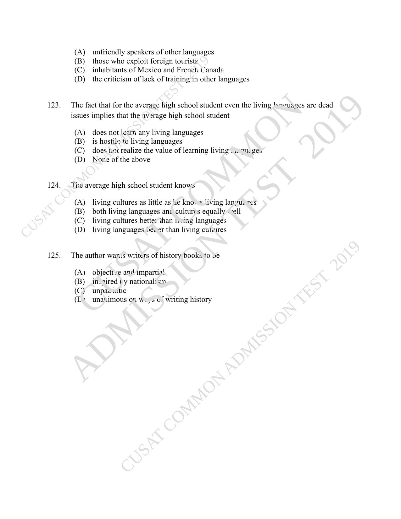 CUSAT CAT 2019 3 Year LLB Question Paper With Answer Key - Page 29