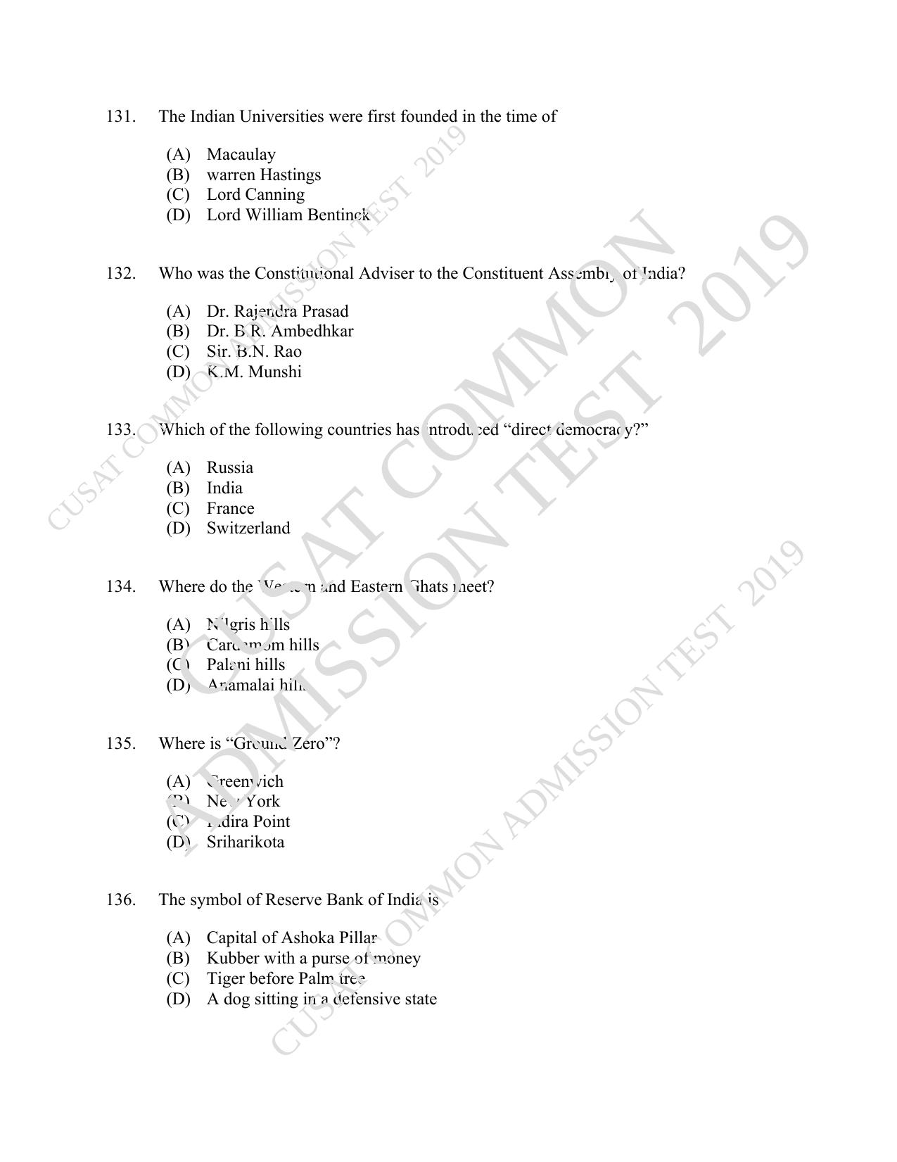 CUSAT CAT 2019 3 Year LLB Question Paper With Answer Key - Page 31