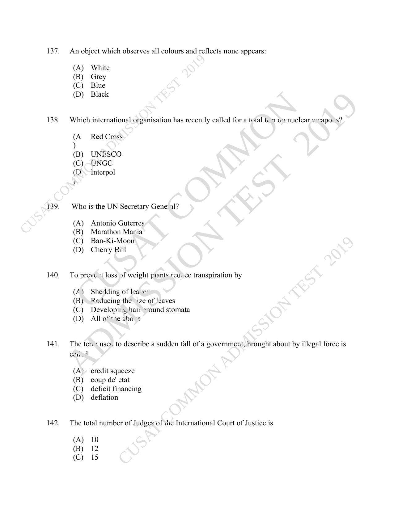 CUSAT CAT 2019 3 Year LLB Question Paper With Answer Key - Page 32