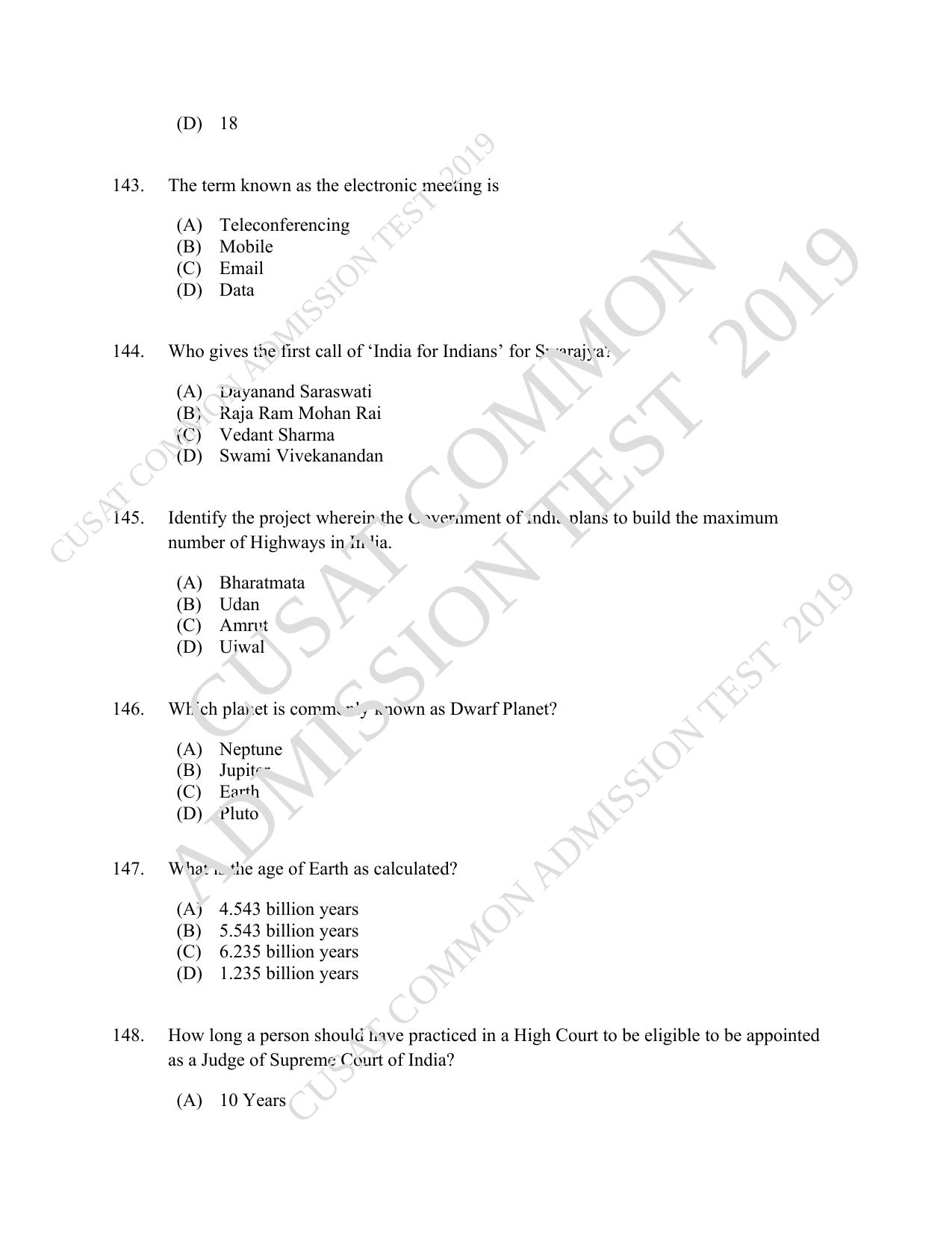 CUSAT CAT 2019 3 Year LLB Question Paper With Answer Key - Page 33