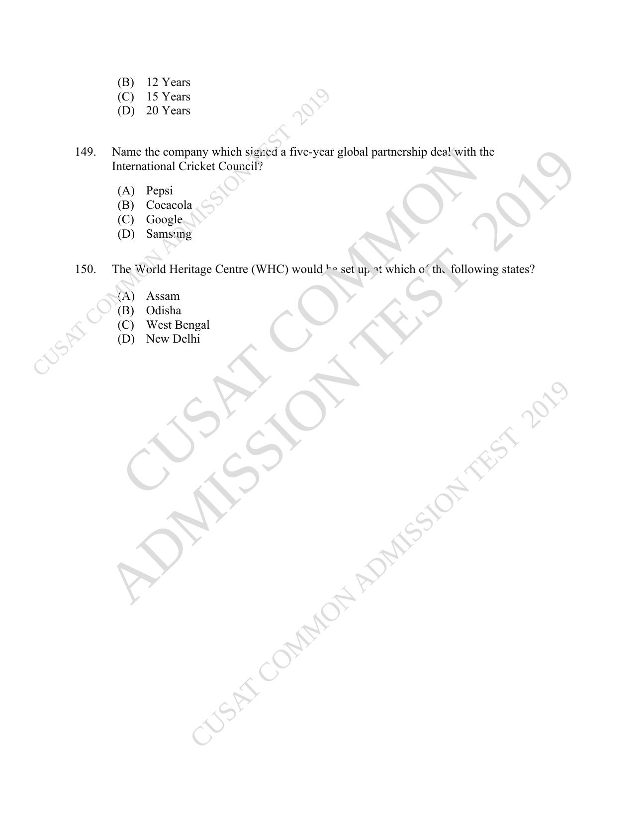 CUSAT CAT 2019 3 Year LLB Question Paper With Answer Key - Page 34