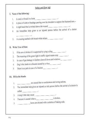 Worksheet for Class 5 Science Safety and First Aid Assignment 3