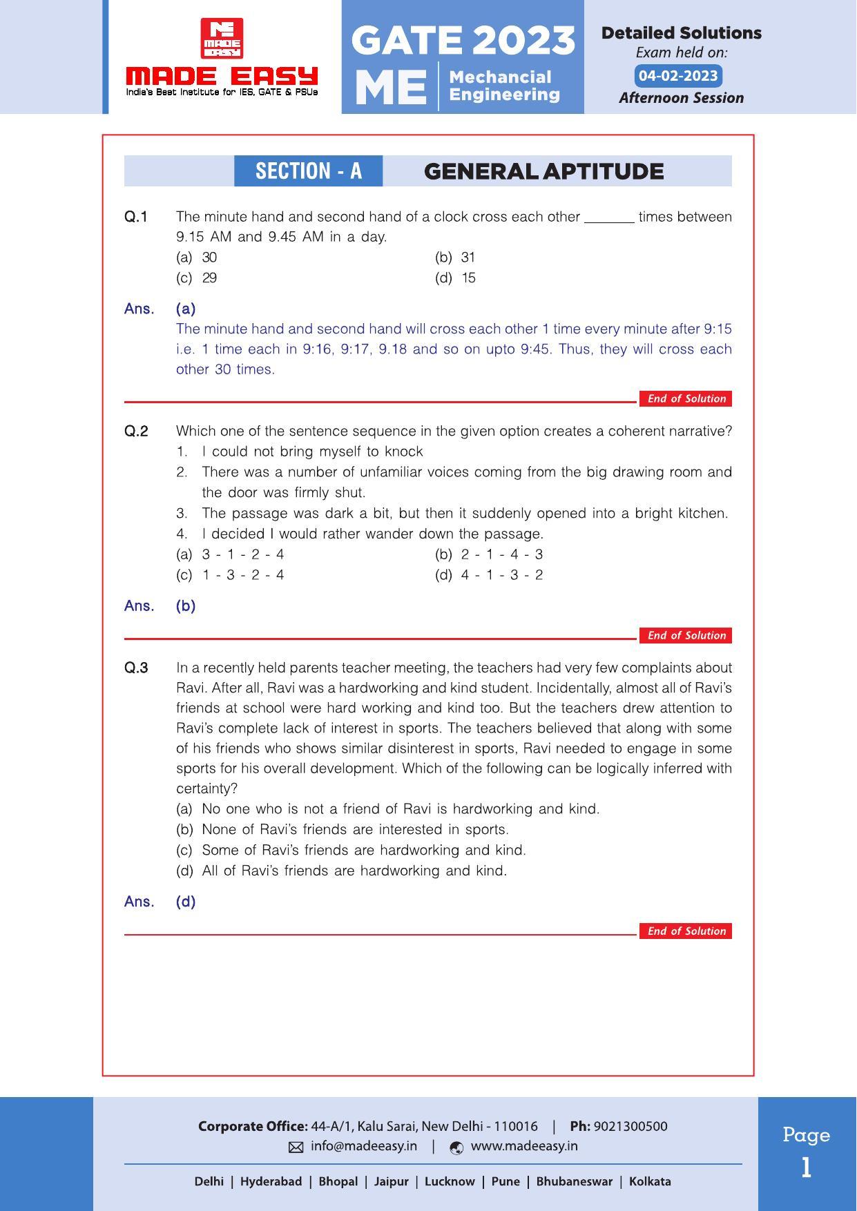 GATE 2023 Mechanical Engineering (ME) Question Paper (Made Easy) - Page 2