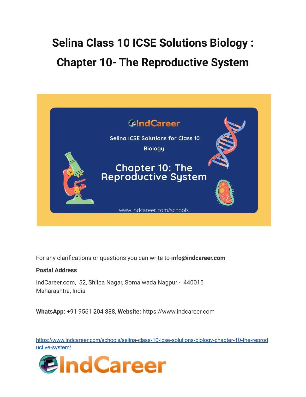 Selina Class 10 ICSE Solutions Biology : Chapter 10- The Reproductive System - Page 1