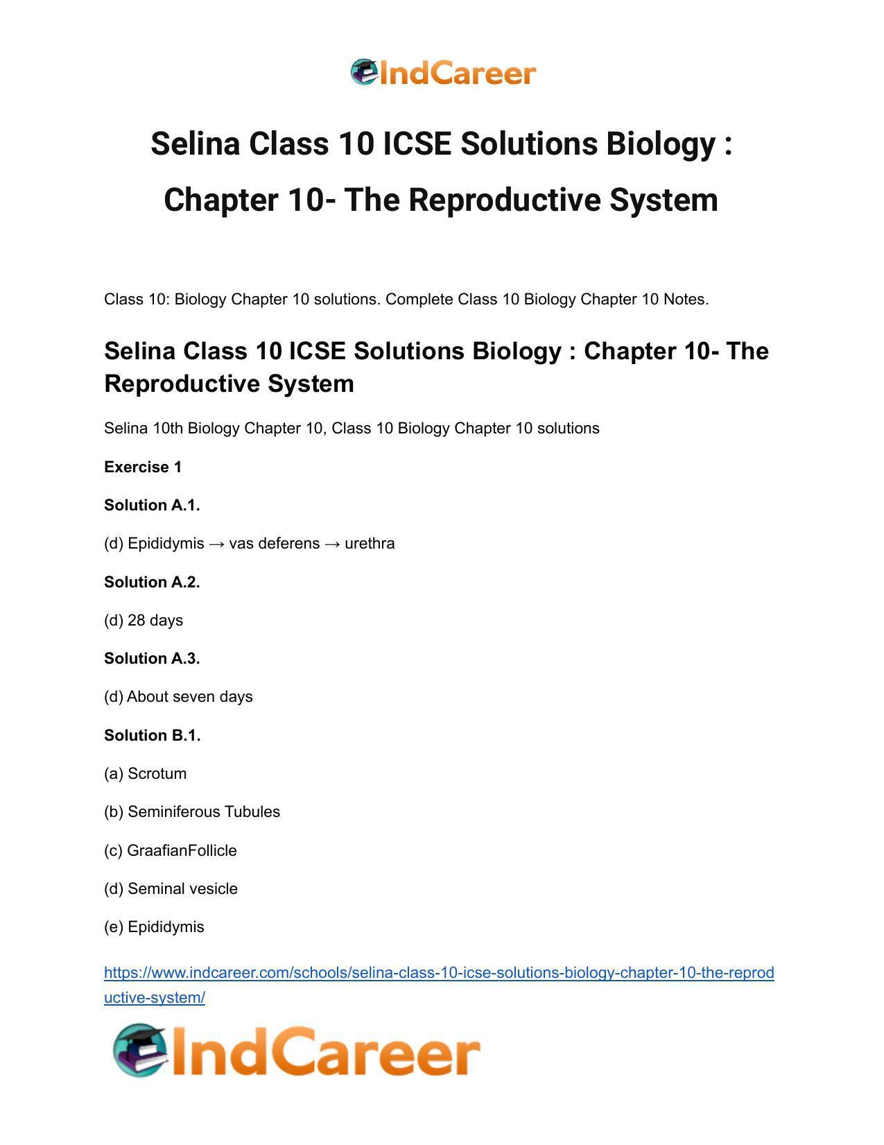 Selina Class 10 ICSE Solutions Biology : Chapter 10- The Reproductive System - Page 2
