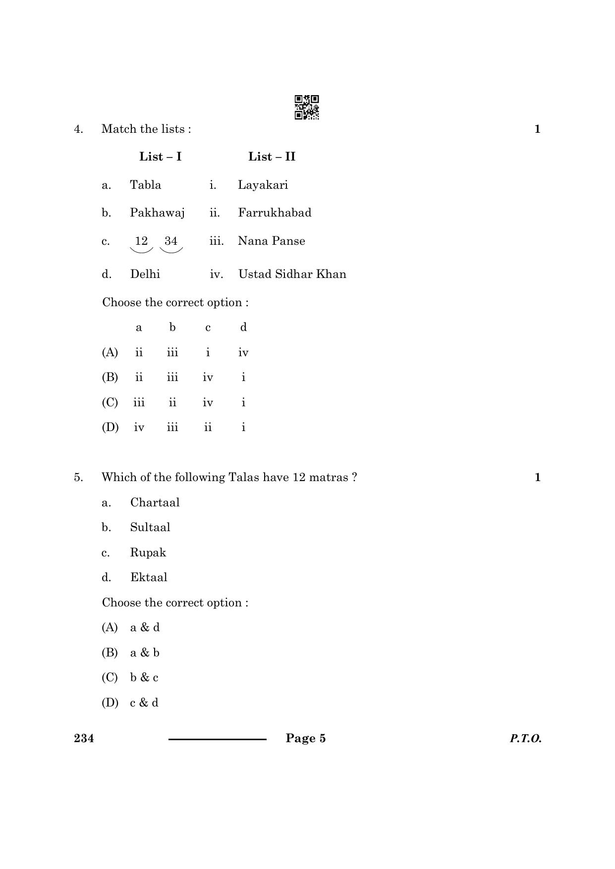 CBSE Class 10 Hindustani Music Per Ins 2024 Question Paper - Page 5