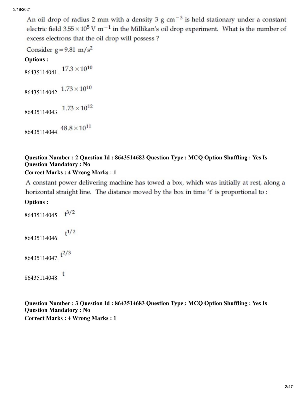 JEE Mains 2021: BTech	(Shift 1) 18-03-2021 Question Paper - Page 2