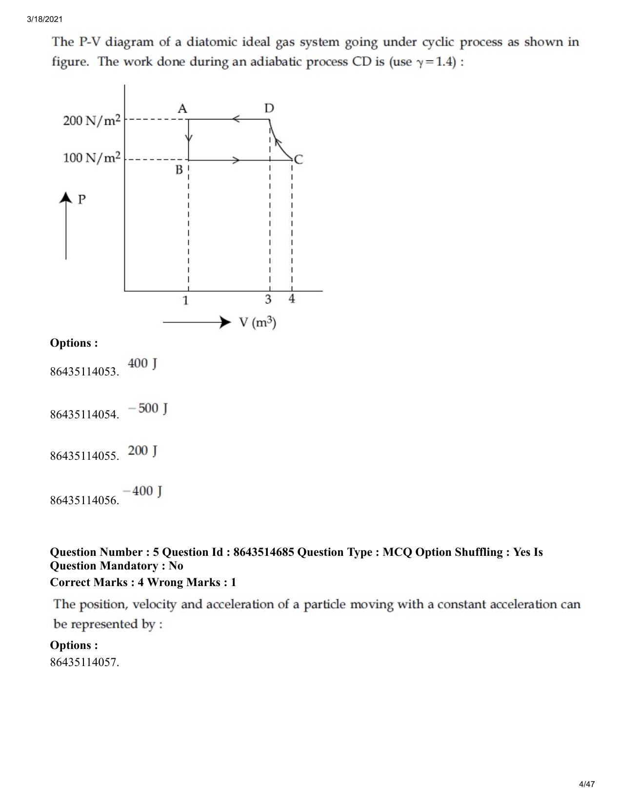 JEE Mains 2021: BTech	(Shift 1) 18-03-2021 Question Paper - Page 4