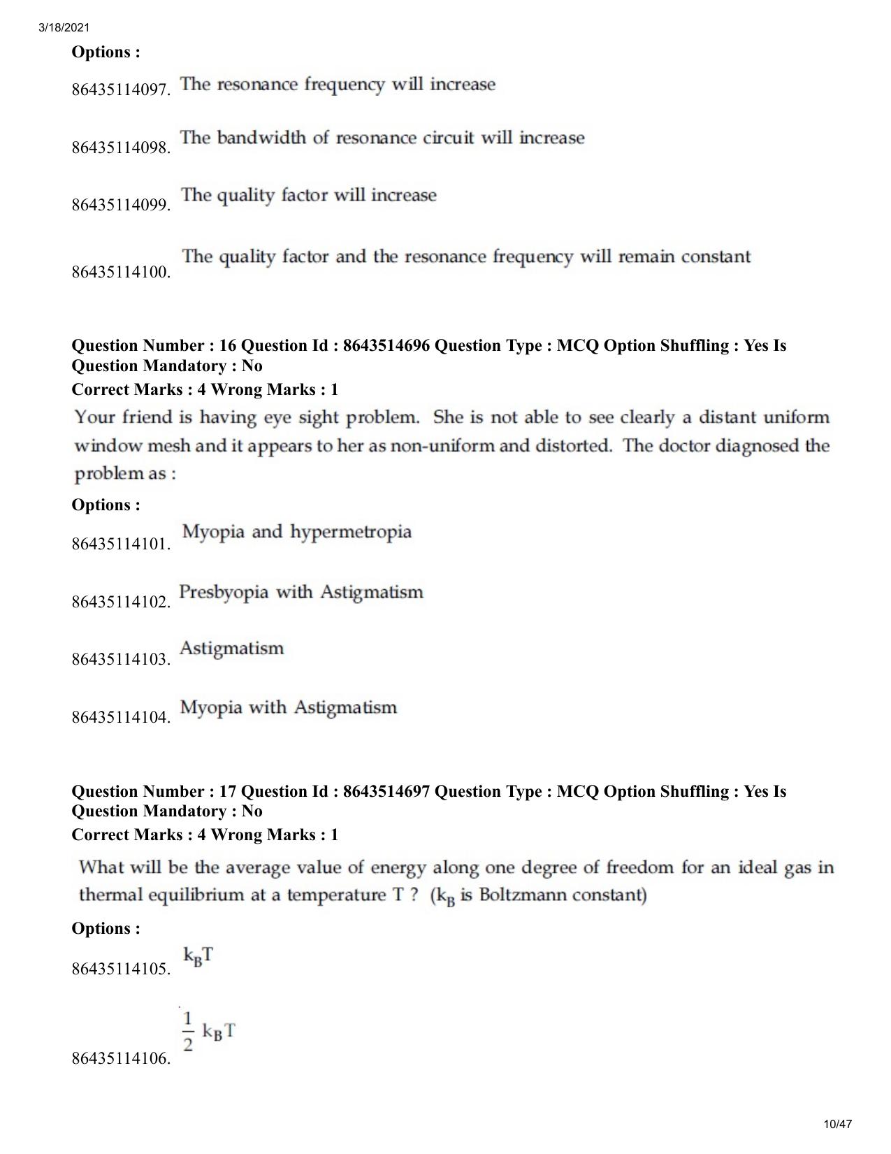 JEE Mains 2021: BTech	(Shift 1) 18-03-2021 Question Paper - Page 10