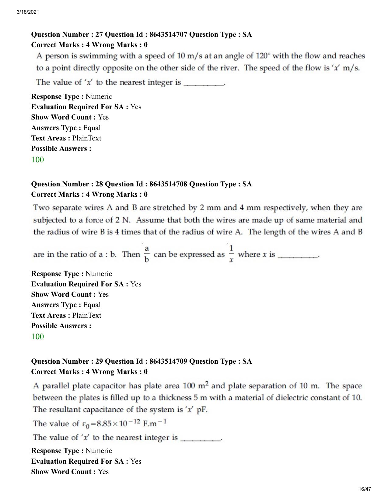JEE Mains 2021: BTech	(Shift 1) 18-03-2021 Question Paper - Page 16