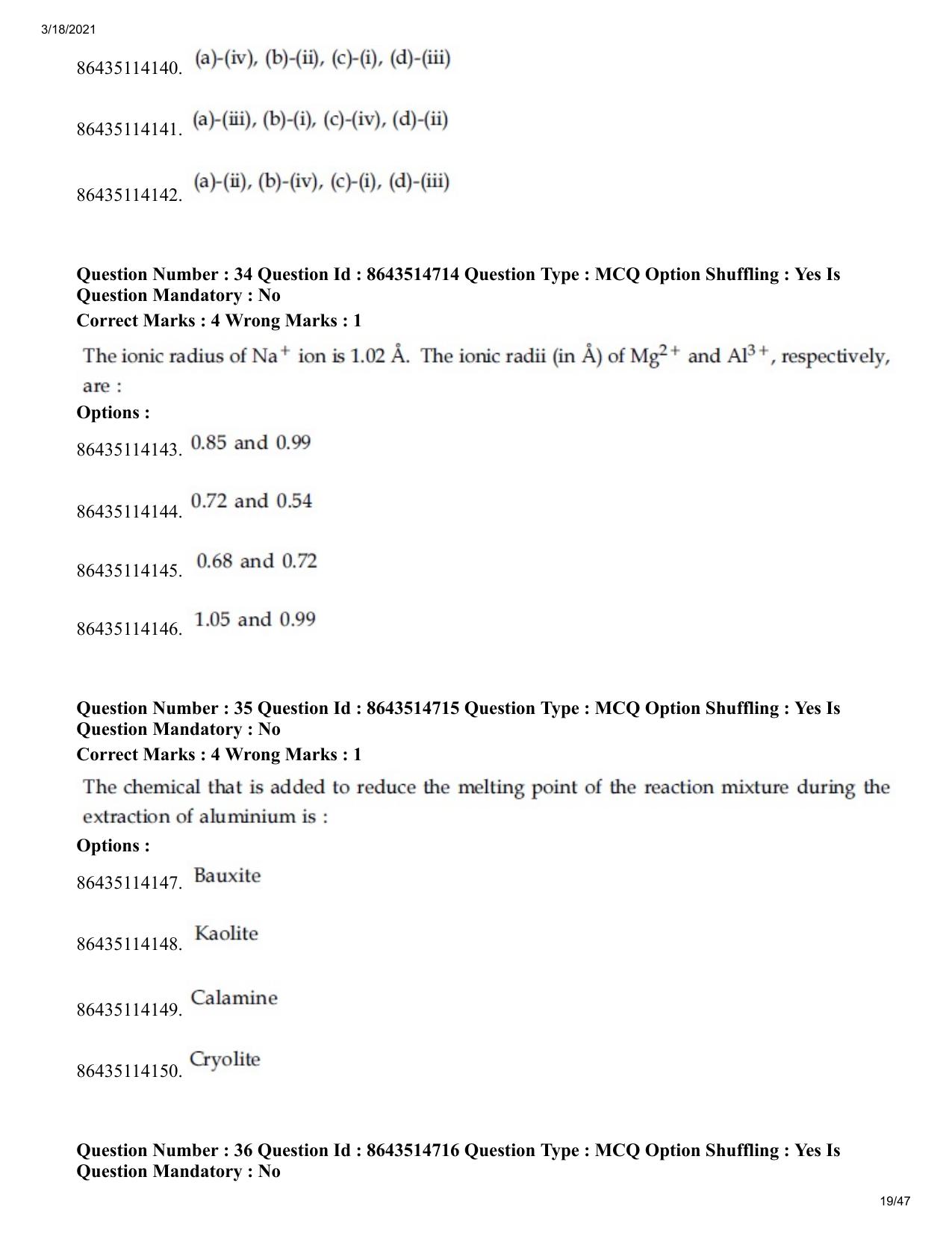 JEE Mains 2021: BTech	(Shift 1) 18-03-2021 Question Paper - Page 19