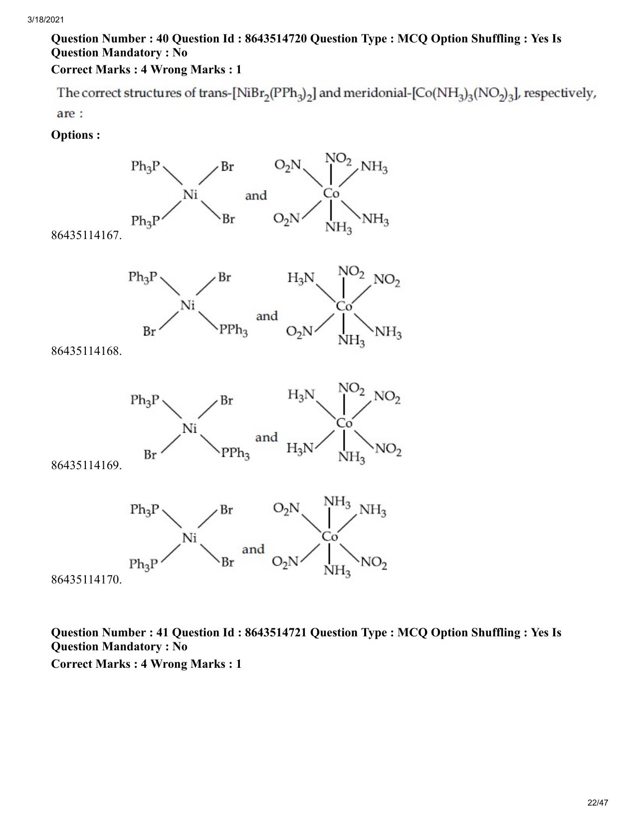 JEE Mains 2021: BTech	(Shift 1) 18-03-2021 Question Paper - Page 22