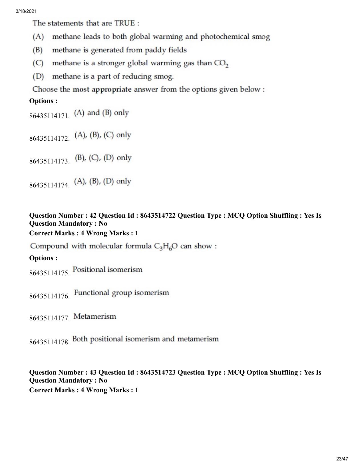 JEE Mains 2021: BTech	(Shift 1) 18-03-2021 Question Paper - Page 23