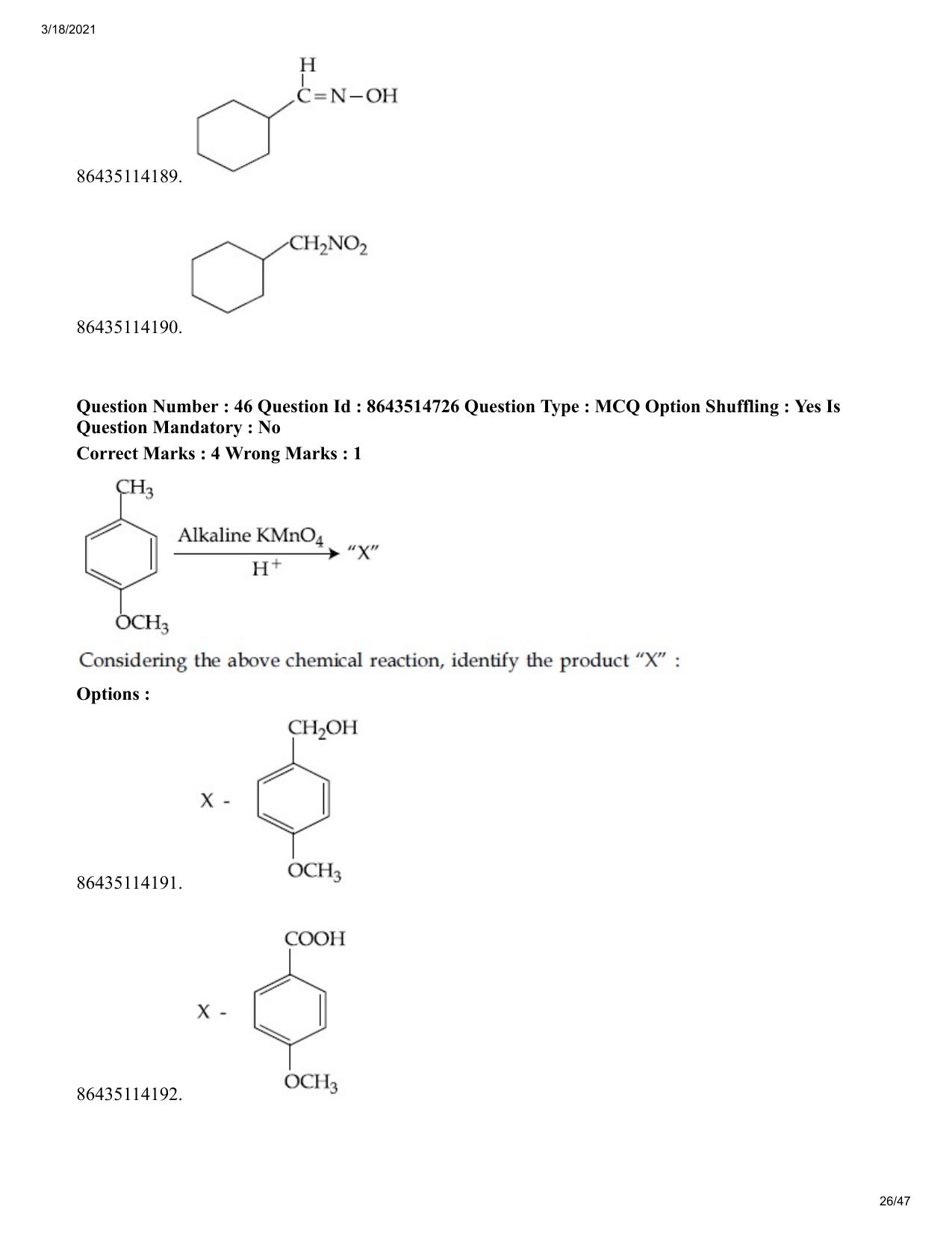 JEE Mains 2021: BTech	(Shift 1) 18-03-2021 Question Paper - Page 26