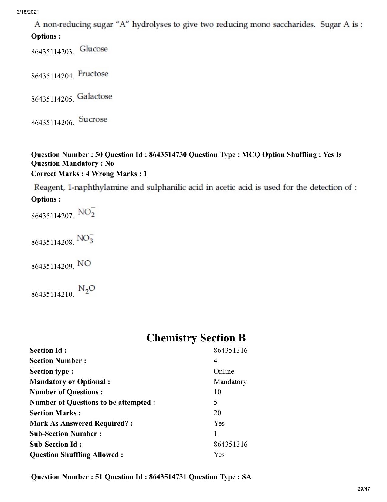 JEE Mains 2021: BTech	(Shift 1) 18-03-2021 Question Paper - Page 29