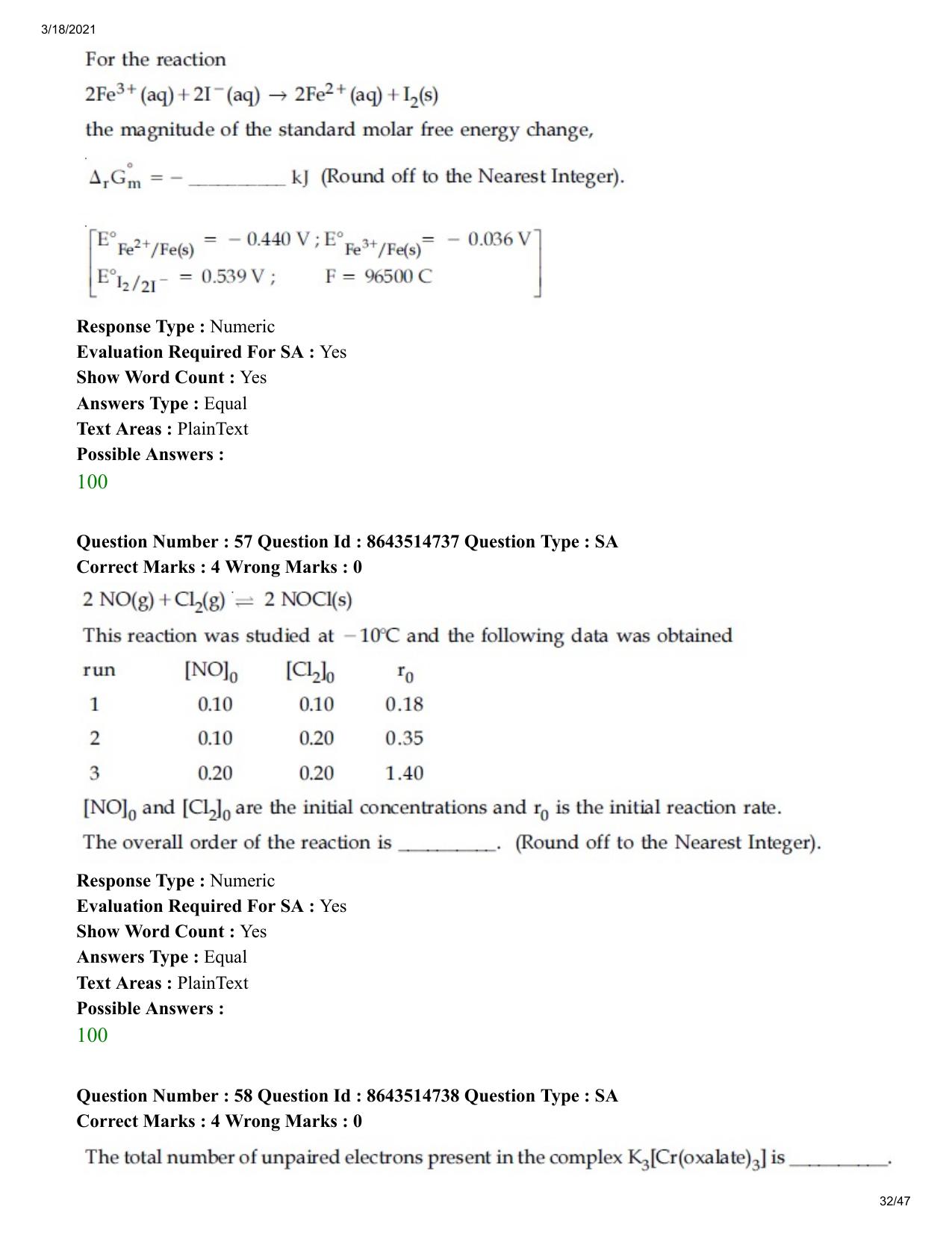 JEE Mains 2021: BTech	(Shift 1) 18-03-2021 Question Paper - Page 32