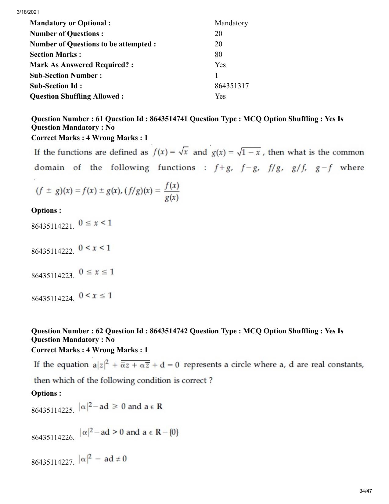 JEE Mains 2021: BTech	(Shift 1) 18-03-2021 Question Paper - Page 34
