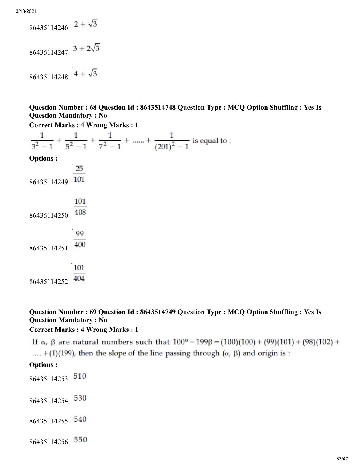 JEE Mains 2021: BTech	(Shift 1) 18-03-2021 Question Paper - Page 37