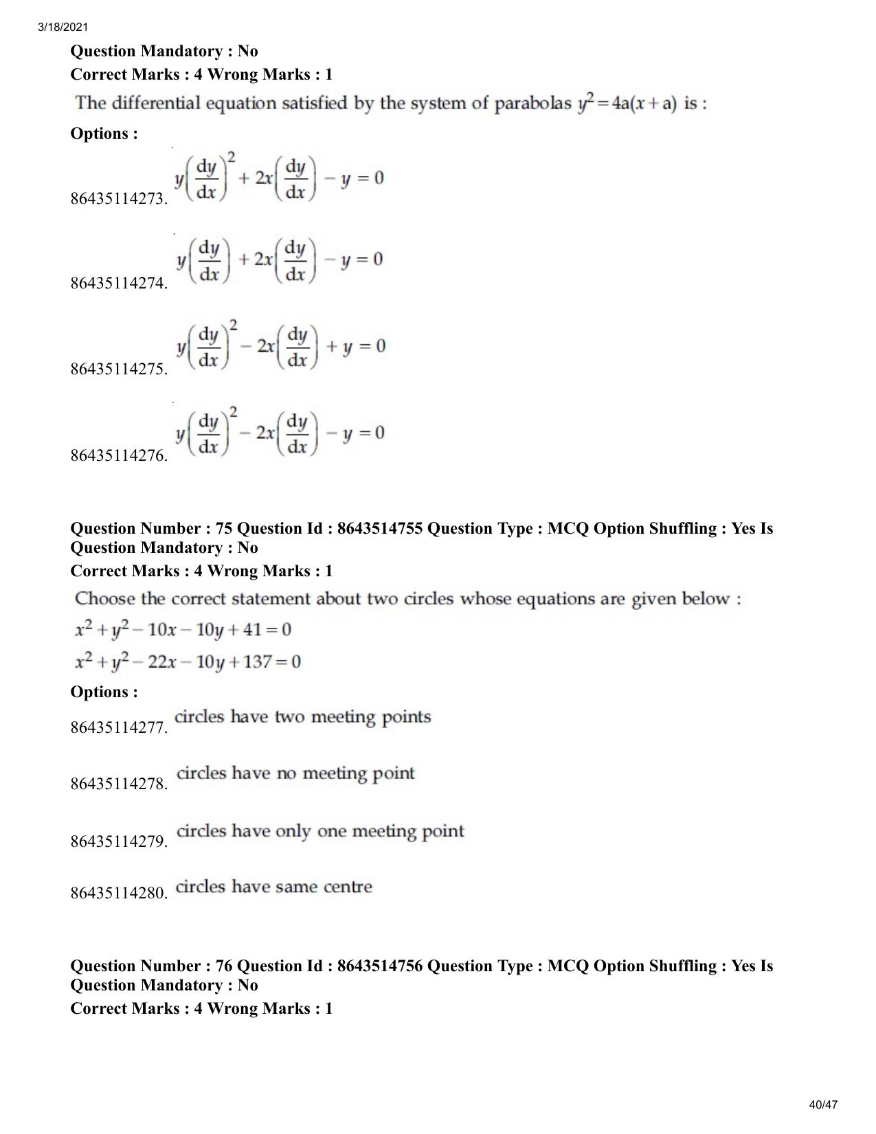 JEE Mains 2021: BTech	(Shift 1) 18-03-2021 Question Paper - Page 40