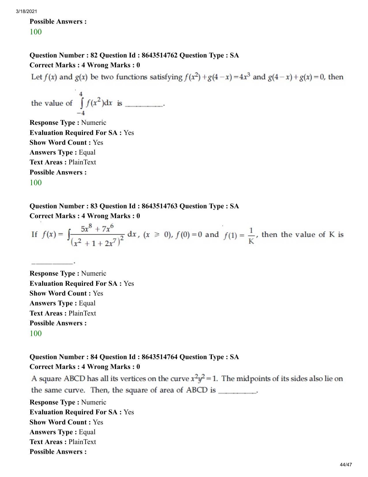JEE Mains 2021: BTech	(Shift 1) 18-03-2021 Question Paper - Page 44